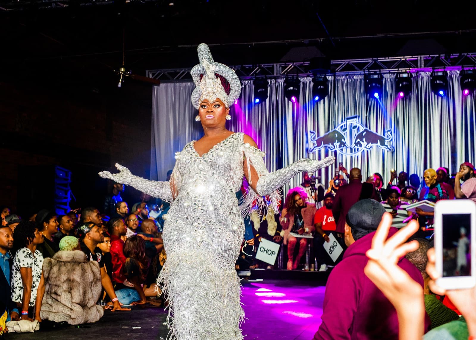 Queen in silver commanding the runway at Blush, New York